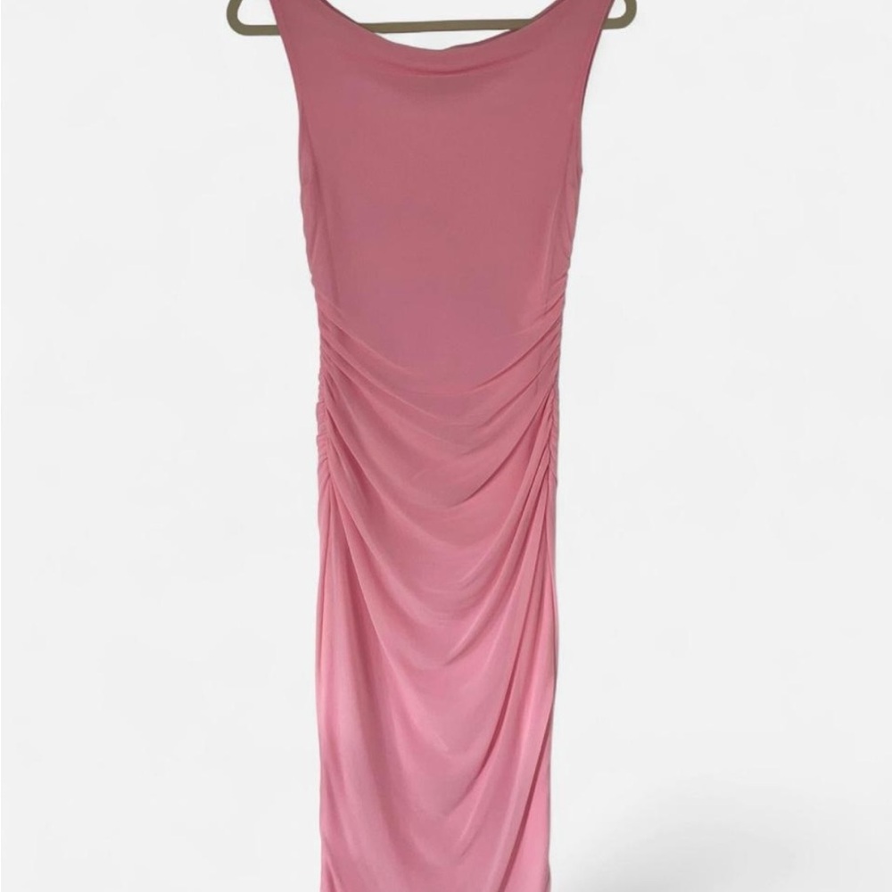 BTFBM One Shoulder Bodycon Ruched Mesh Maxi Dress